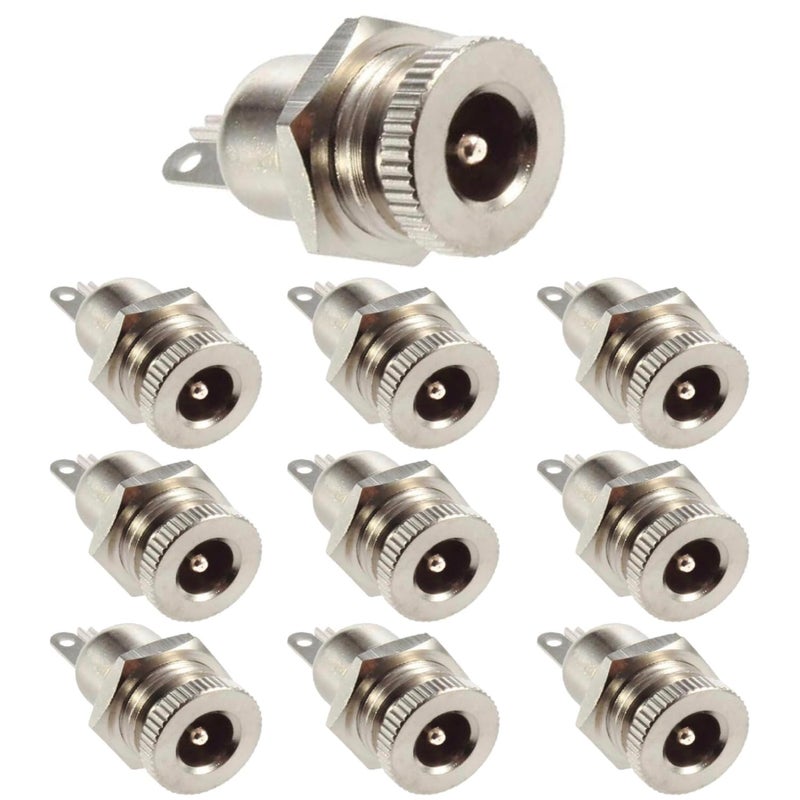 CESS DC Power Jack Socket 5.5 x 2.1mm, Threaded Female Panel Mount Connector Adapter - 2 Pin DC Power Jack Female Panel Mounting Connector Socket, 10 Pack - Image 1